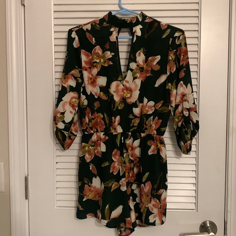 Dark green floral romper